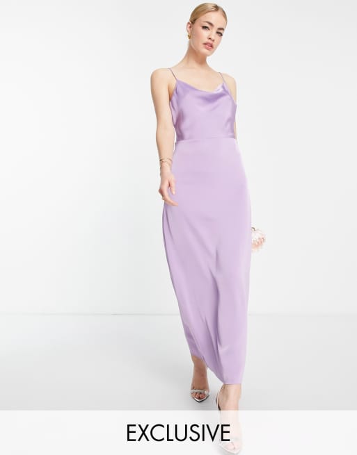 Vila - Brudepiger - Cami-maxikjole med vandfaldsudskæring i lilla satin - Kun hos ASOS