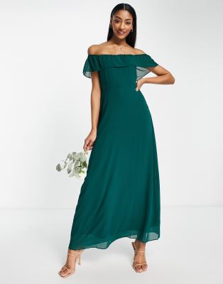 Vila - Bridesmaids off shoulder maxi dress in dark green - ASOS NL |  StyleSearch