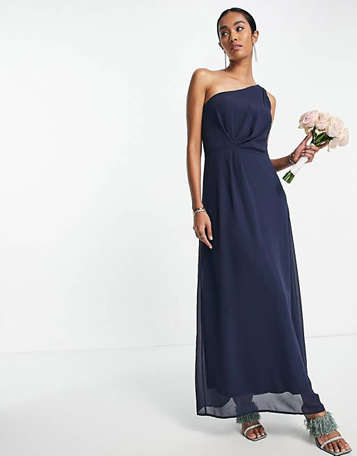 Vila - Bruidsmeisjes - Maxi jurk met blote schouder in marineblauw