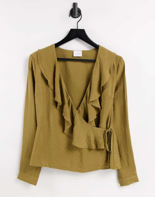 Vila – Brun blus med volang