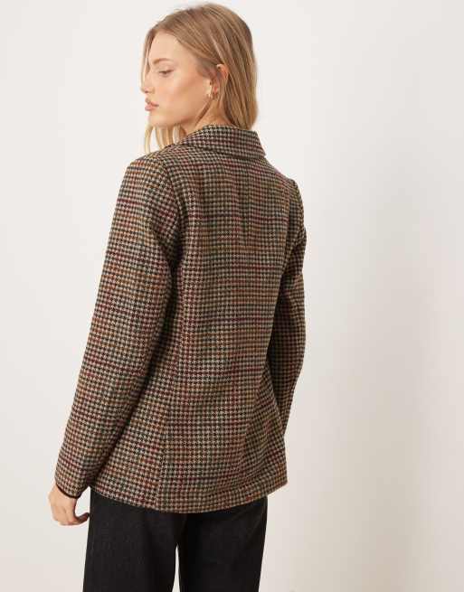 VILA – Brunrutig kavaj i oversize med ylletextur, 4 av 4