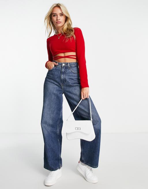 Red crop cheap top outfit