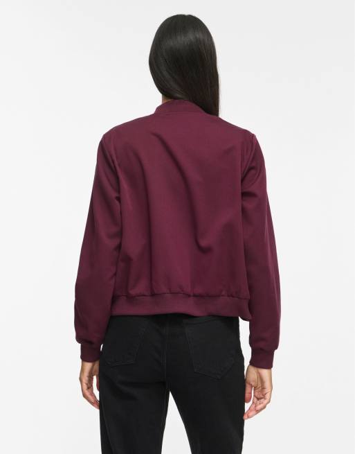 Vila Bubble ribbed v-neck zip-up bomber jacket in purple, 2 of 7