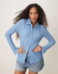 [Vila] VILA bubble texture long sleeve button up shirt in kentucky blue XS BLISSFUL BLUE