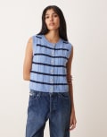 [Vila] VILA button-front cable knit vest in blue stripe 2XL FROZEN FJORD Stripe