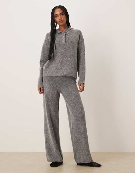 VILA button front knit hoodie in medium gray melange - part of a