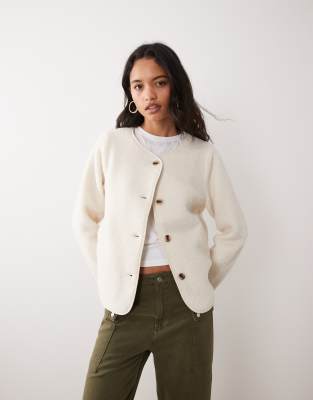 Vila Button Front Teddy Jacket In White