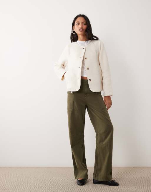VILA button front teddy jacket in cream, 2 of 4