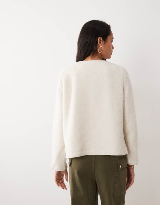 VILA button front teddy jacket in cream, 4 of 4