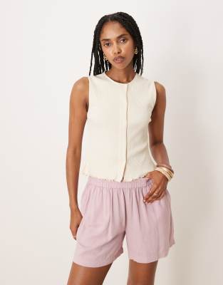 Vila button front vest in cream - view 1