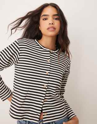 button up cardigan in black and white stripe