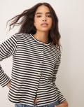 [Vila] VILA button up cardigan in black and white stripe XS Black beauty