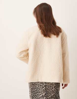 Vila Button Up Fleece Jacket In White