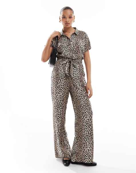 Vila buttondown tie waist jumpsuit in leopard print - view 1