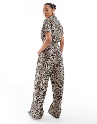 Vila Buttondown Tie Waist Jumpsuit In Brown
