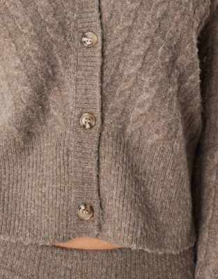 Vila Cable Knit Cardigan In Brown