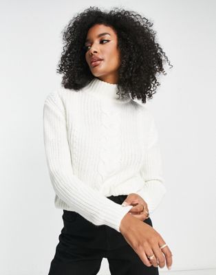 Vila cable knit high neck jumper in cream