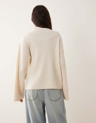 Vila Cable Knit Zip Up Sweater In White