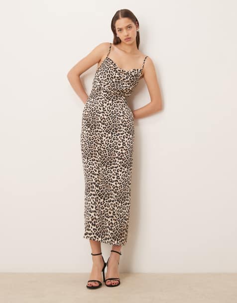 VILA - Cami-maxikjole med vandfaldsudskæring og leopardprint i satin - view 1