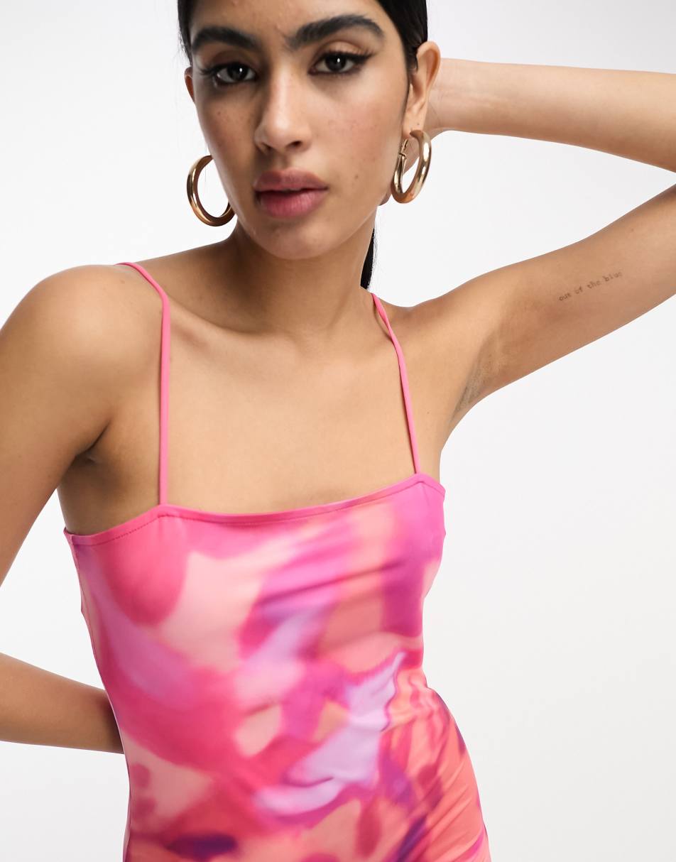 Vila cami midaxi dress in pink abstract print