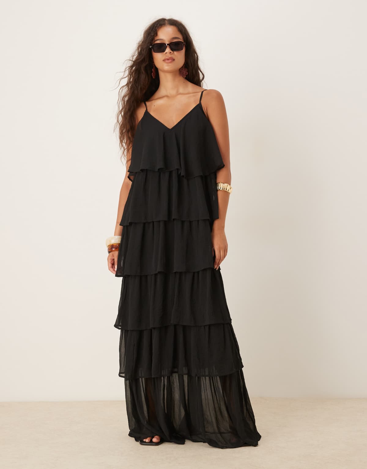 Vila cami ruffle maxi dress in black
