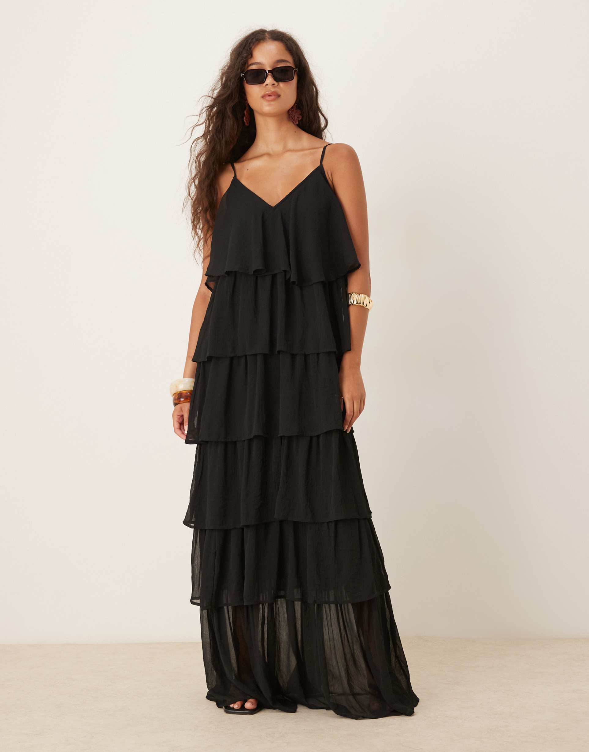 vila cami ruffle maxi dress in black
