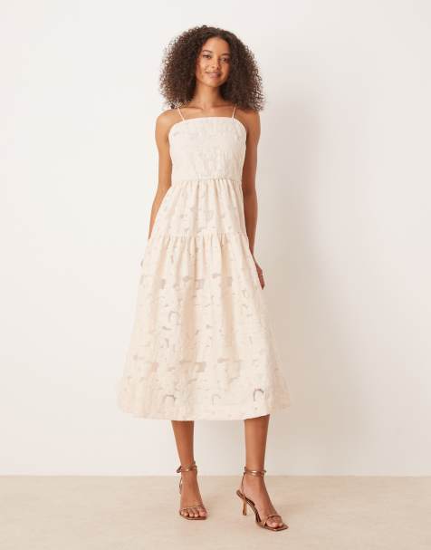 VILA cami strap jacquard midi dress in birch - view 1