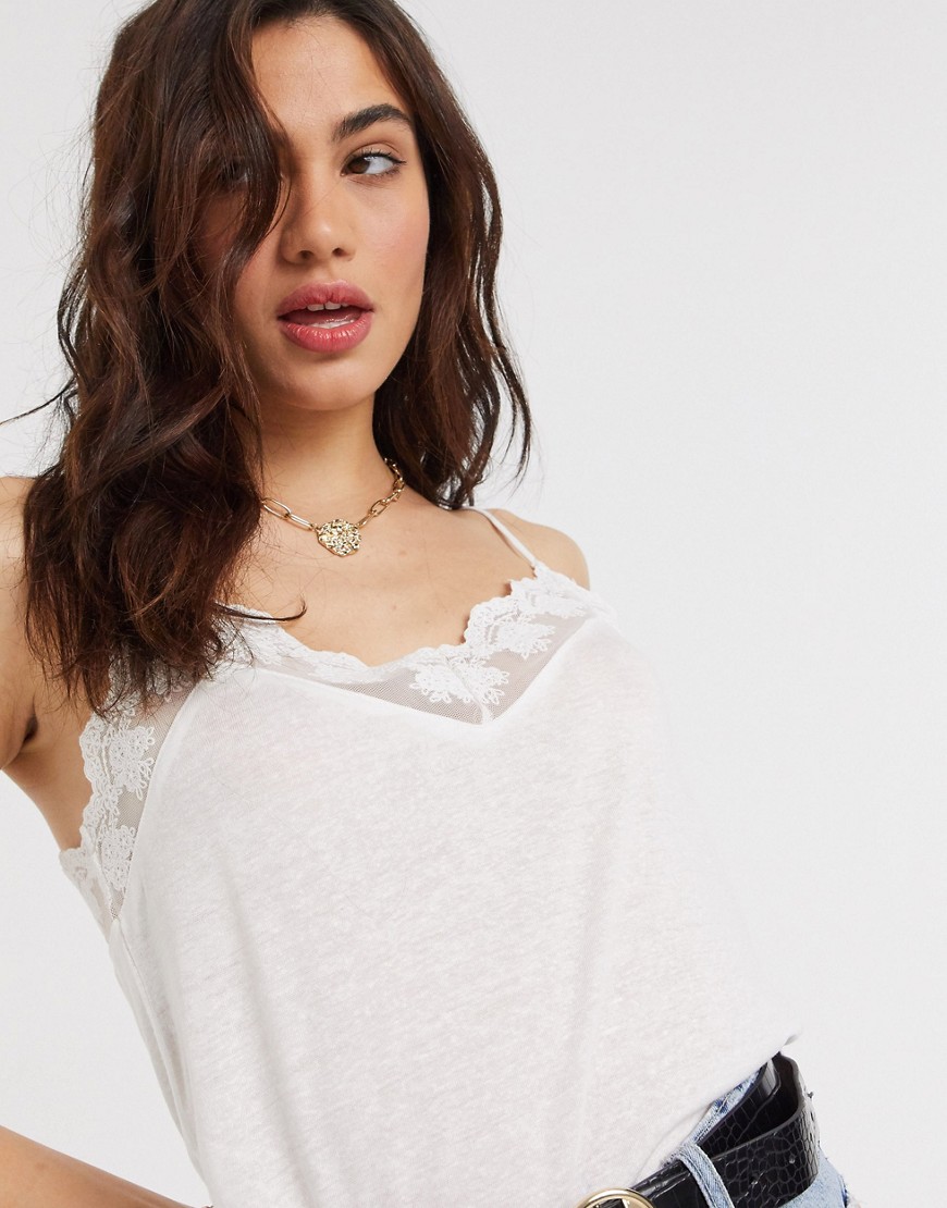 Vila cami top with lace detail in white
