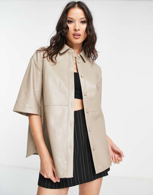 Vila - Camicia a maniche corte color cemento