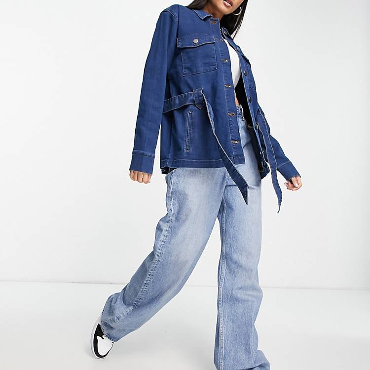 Asos Donna Abbigliamento Cappotti e giubbotti Giacche Giacche di jeans Camicia giacca di jeans con cintura colore indaco 