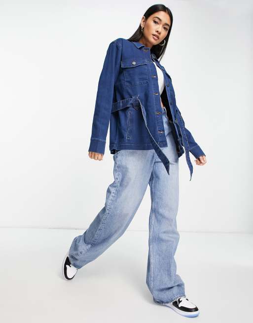 Vila - Camicia giacca di jeans con cintura, colore blu indaco