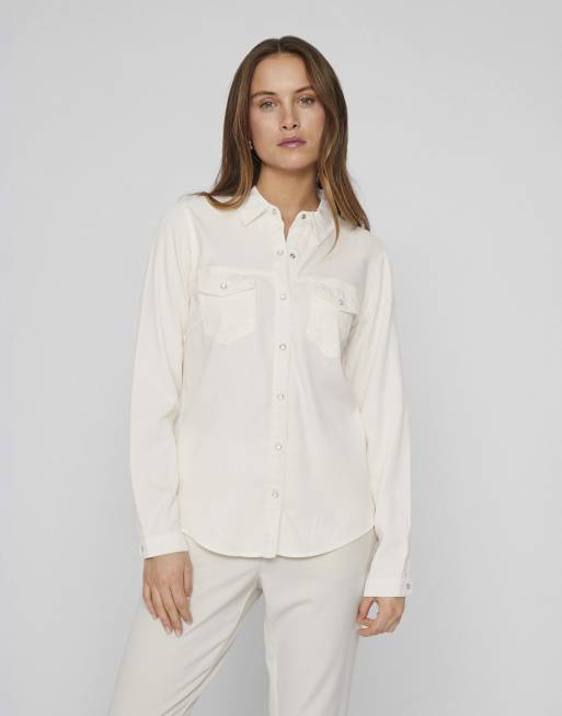 Vila - Camicia in denim color airone