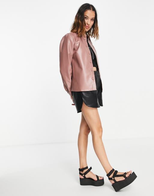 Vila - Camicia rosa in pelle sintetica