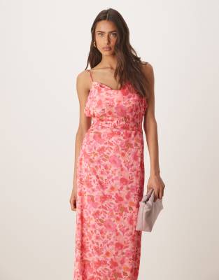 VILA - Camisole-Maxikleid aus Satin in Rosa mit Blumenprint