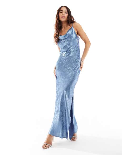 Vila – Camisole-Maxikleid in schimmerndem Blau mit Wasserfallausschnitt