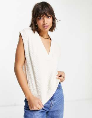 Vila - Canotta in maglia beige con scollo a V