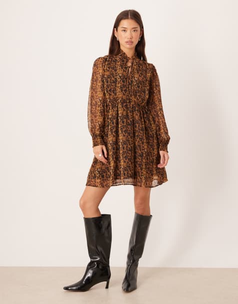 VILA cap sleeve midi dress in leopard print - view 1