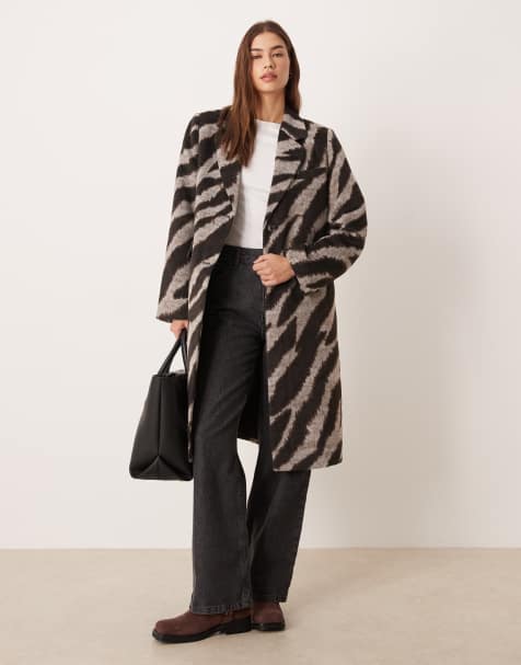 VILA - Cappotto elegante nero e crema con stampa zebrata - view 1