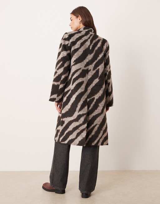 VILA - Cappotto elegante nero e crema con stampa zebrata, 2 di 4