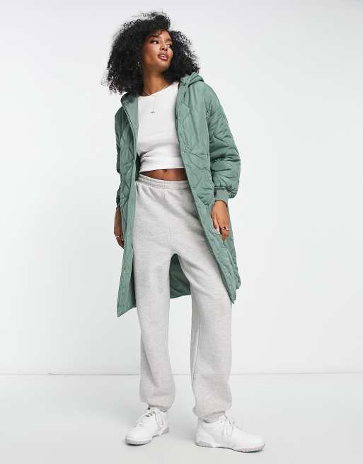 Vila - Cappotto verde trapuntato a rombi con cappuccio