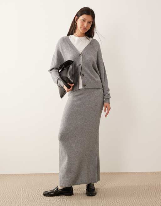 VILA - Cardigan in maglia color grigio medio mélange in coordinato, 2 di 4