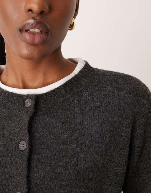 Vila - Cardigan in maglia color grigio scuro, 3 di 4