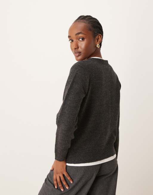 Vila - Cardigan in maglia color grigio scuro, 4 di 4