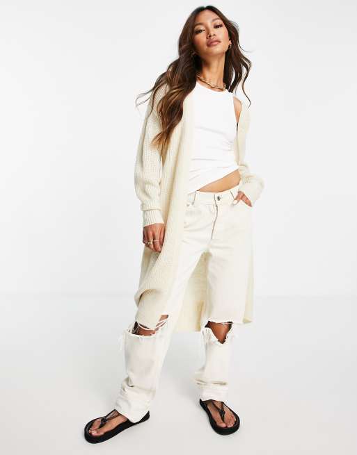 Vila - Cardigan in maglia crema allacciato in vita