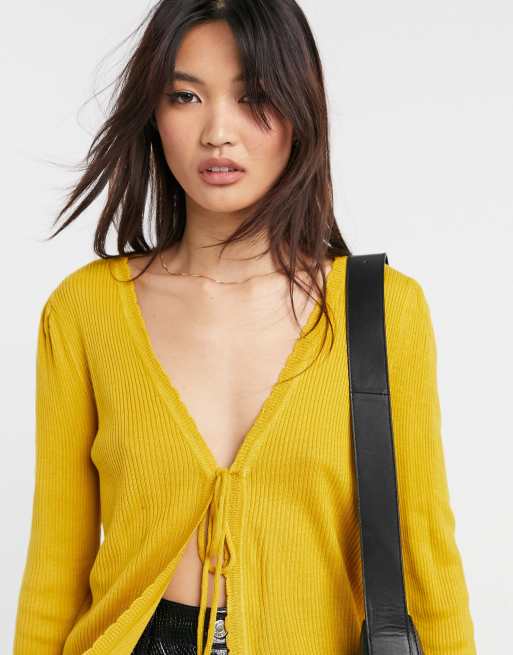 Vila Cardigan in maglia giallo senape con laccetti ASOS