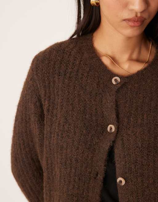 VILA - Cardigan in maglia soffice testurizzata marrone cioccolato, 2 di 4
