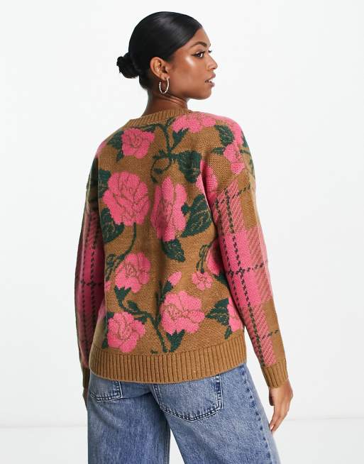 Vila cardigan in pink floral and check mix, 2 of 4