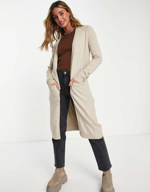 Vila - Cardigan taglio lungo in tessuto fil-a-fil beige