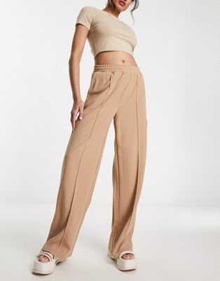 Vila casual wide leg trousers with tie waist in camel