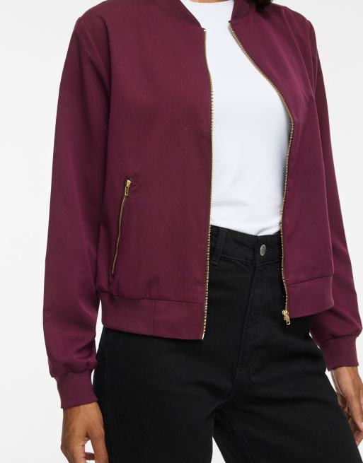 Vila cazadora bomber acanalada con cuello de pico y cremallera en morado, 5 de 7